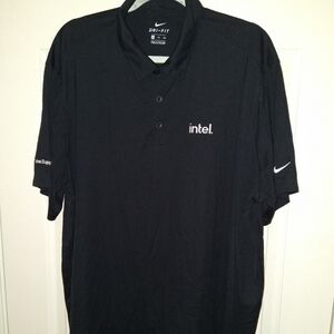 Nike Dri-Fit Black Short Sleeve Polo Shirt Men's sz XXL Intel Logo